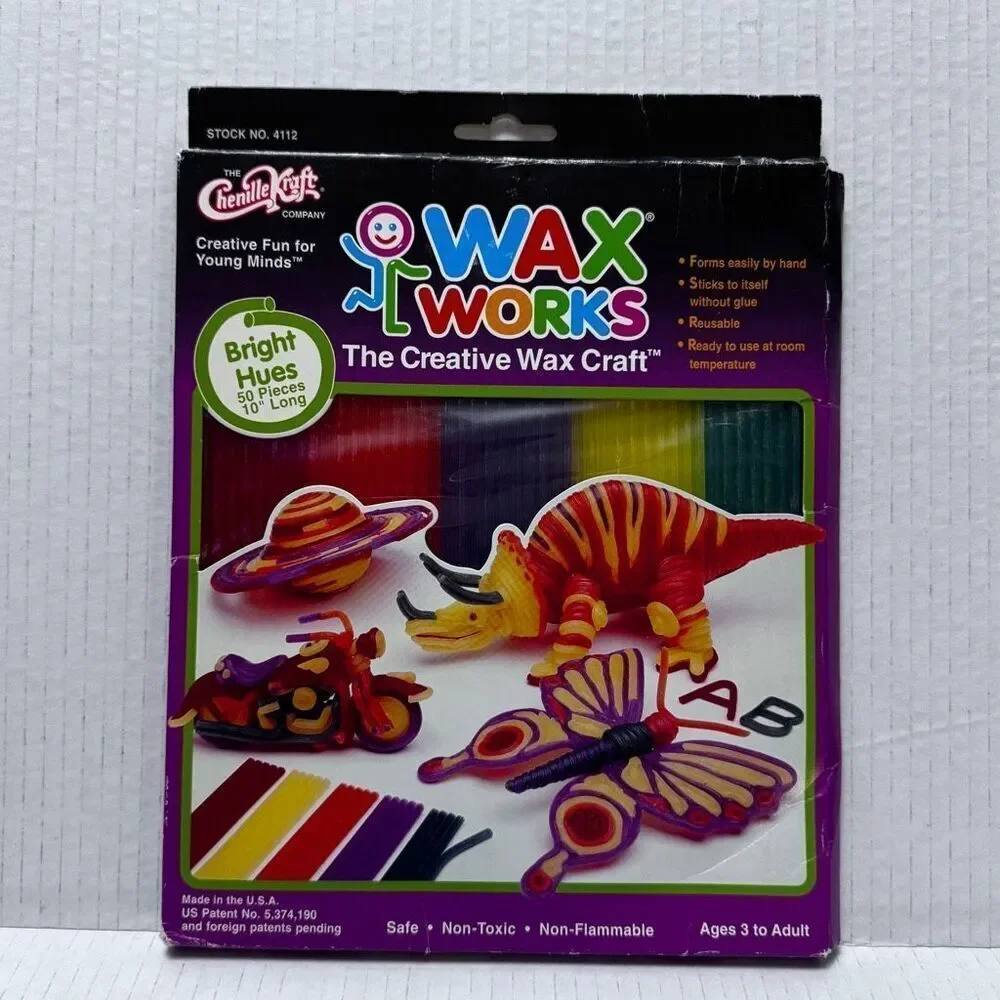 WAX WORKS Bright Colors Craft‎ Kit 50 Pieces 10” Long Vintage Kid Child Toy